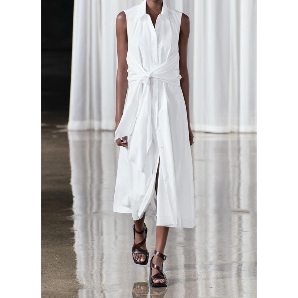 Zara women's collection knotted poplin shirtdress size Medium NEW
